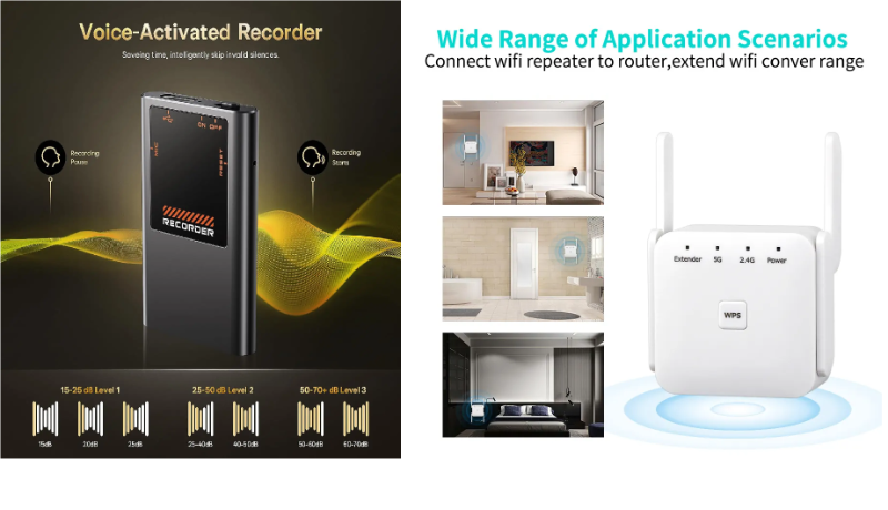 Bundle of Digital Voice Recorder with Noise Reduction and Wi-Fi Repeater and Range Extender